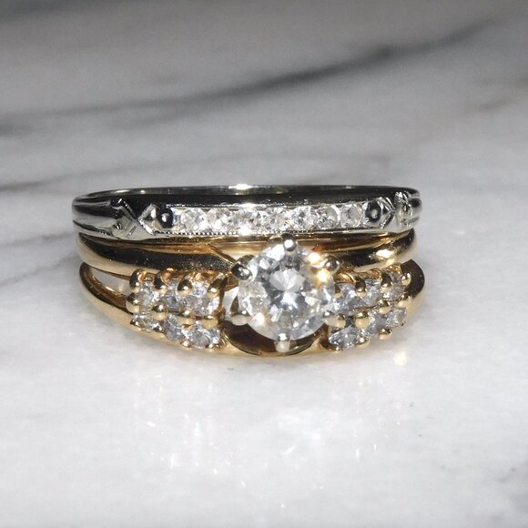 14k/18k Gold .50ct Natural Diamond Solitaire Wedding Ring Set - Size 7.25 - Picture 1 of 8